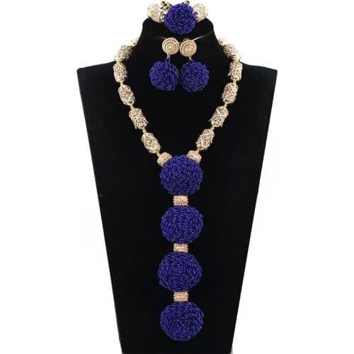 Exclusive Royal Blue African Wedding Beads Necklace Jewelry Set Fashion Pendant Bridal Necklace Set Women WE112
