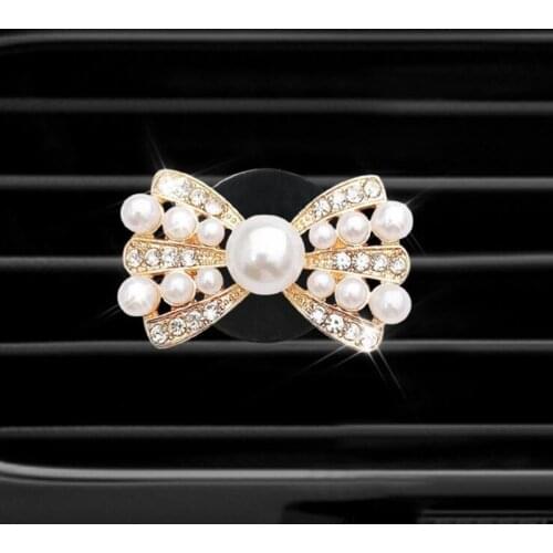 Pearl bow tie Ladies car perfume clip Ornaments car styling Air conditioner perfume Bow shaped car air freshener