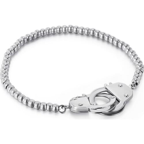 Cool Lock Handcuff Beads Bracelet For Woman And Man 316L Stainless Steel Link Chain 200mm Bracelets Fashion Jewelry Gifts
