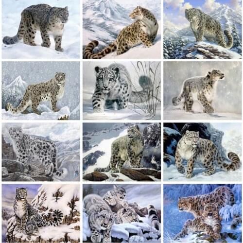 Huacan Diamond Painting Set Animal Mosaic Leopard Home Decoration Embroidery Natural Snow Handmade Gift