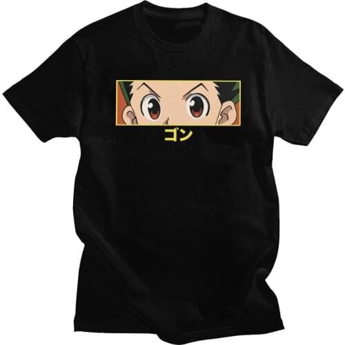 HXH GON EYES T-shirt Homme Pure Cotton Hunter x Hunter Tee Shirts Round Neck Short Sleeve Japanese Manga Anime TShirt Merch Gift