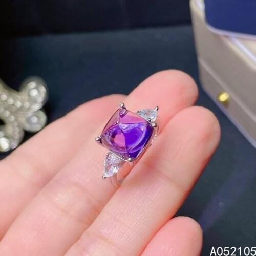 KJJEAXCMY fine jewelry 925 sterling silver inlaid Amethyst women noble elegant Sugar tower adjustable gem ring support detection