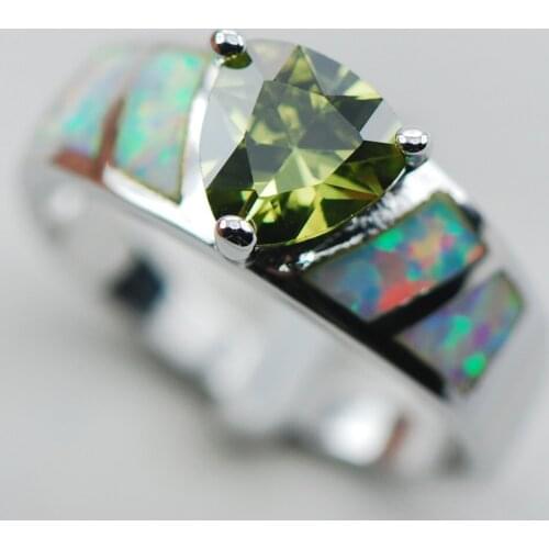 Peridot White Opal 925 Sterling Silver Ring Size 6 7 8 9 10 R1303