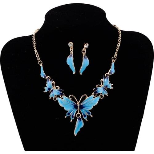 Korean Butterfly Jewelry Sets Necklace Earrings Jewellery Sets For Women Bride Dinner Banquet Party Necklace Earring Set J1817