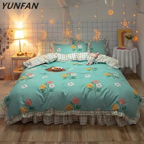 Korean blue bedclothes luxury duvet cover Romantic Lace quilts Cover queen full single bed sheet flowers Princess Bedding Sets