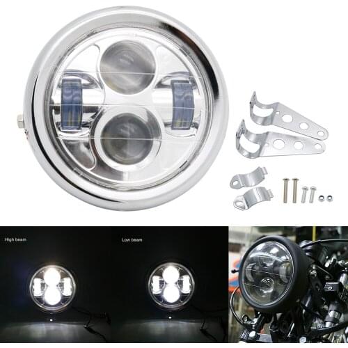 Motorcycle Cafe Racer Bobber 6.5 Inch Led Headlight Spiral White Side Mount Bracket High Low Beam DRL 6.5" LED Headlight Lamp