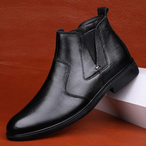 Top Quality Mens Boots Genuine Leather Winter Ankle Boots Luxury Brand Men Shoes Handmade Chelsea Fashion Shoess Warm Snow Shoes