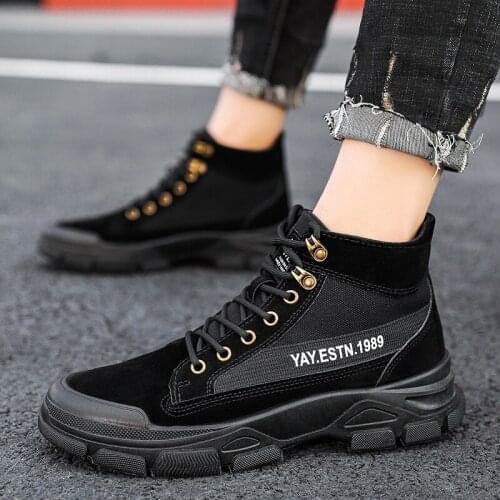 2021 New Fashion Men Martin Boots Cool Black Military Boots Man High Top Canvas Sneakers Casual Male Ankle Boots hombres botas