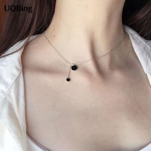 New Arrival Drop Shipping 925 Sterling Silver Necklaces Round Black Pendants&Necklaces Jewelry Collar Colar