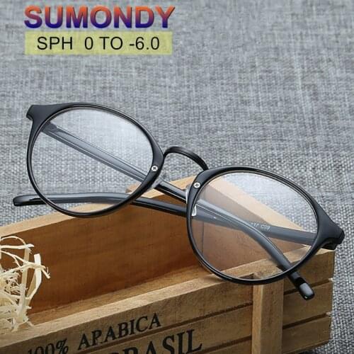SUMONDY Prescription Glasses Nearsighted SPH -1.0 TO -6.0 Men Women Exquisite Round Frame Myopia Spectacles With Dioptre UF48