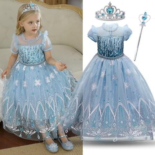 Girls Cosplay Dresses Kids Halloween Snow Queen Cosplay Princess Costume Disguise Clothes Children Fancy Party Sequin Dress Up