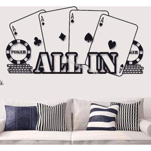 Poker ALL IN Quotations Wall Sticker 4 sheets Card magic decal Casino Poker Cards for Living Room gaming room Wallpaper AL051
