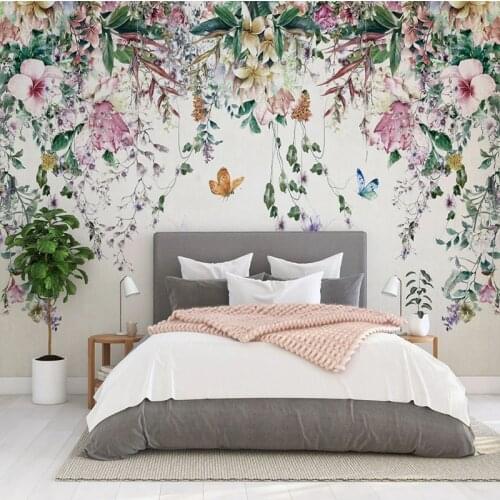 Custom 3D Wall Murals Wallpaper Watercolor Flower Vine Nordic Pastoral Mural Restaurant Guest Room Cafe Decoration Wall Painting