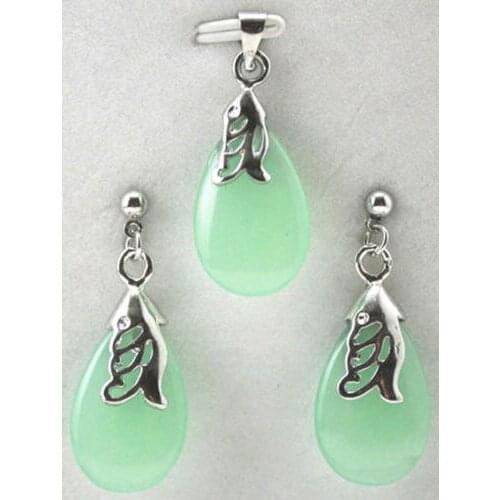 Beautiful Charm oval green jade blue purple yellow red jadeearring pendant set