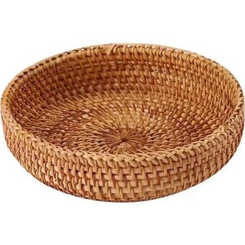 Handmade Rattan Basket Living Room Household Fruit Tray Round Snack Tray Bread Basket Creative Desktop Storage Basket