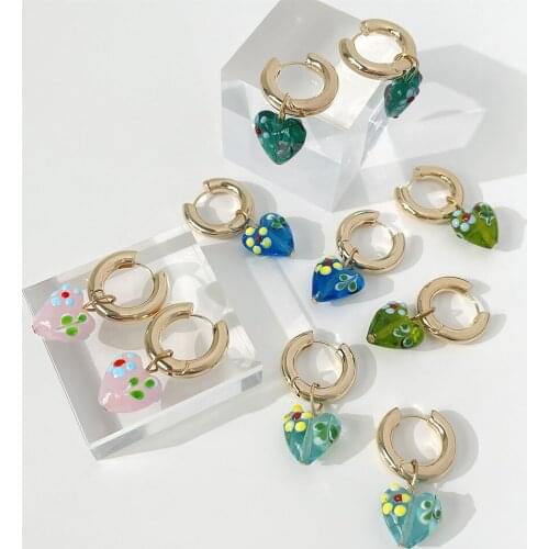 ALLNEWME Romantic Dainty Dot Print Love Gold Plated Hoop Earrings for Women Candy Color Coloured Glaze Heart Huggie Earrings