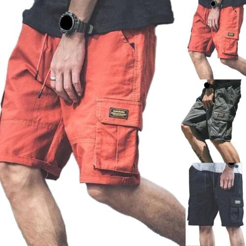 Shorts Thin Multi-pocket Solid Color Drawstring Cargo Shorts for Daily Wear