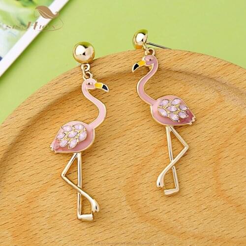 SISHION European Trendy Rhinestone Flamingo Bird Drop Earrings For Women Crystal Dangle Earring Nightclub Sexy Wedding Jewelry