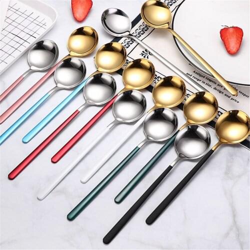 304 Stainless Steel Long Handle Soup Spoons Korean Main Spoon Ice Cream Dessert Spoon Kitchen Accessories
