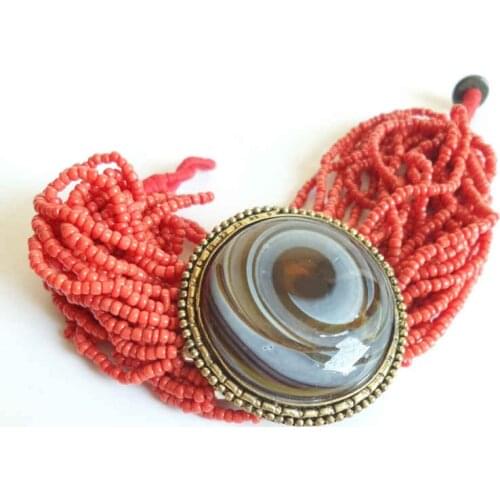 BB-159 Tibetan Bracelets Red mini beaded Charm Bracelets Antiqued Glass Dzi charm bracelet 2016