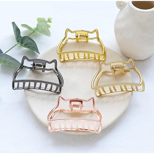 Vintage Metal Geometric Hair Claw Cute Cat Ears Clamps Korean Women Girls Hair Styling Tools Solid Color Hairpin Accessories