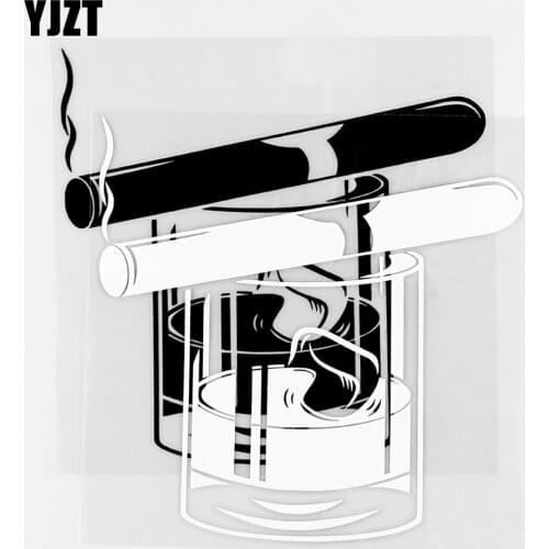 YJZT 15.3×15CM Vinyl Decal Whiskey Glass Cigar Alcohol Bar Men Style Car Stickers Black / Silver 10A-0825