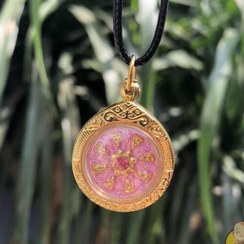 Southeast Asia Thailand Temple Greco Buddhist pocket talisman golden GOOD LUCK Safety wheel Buddha card Pendant Amulet