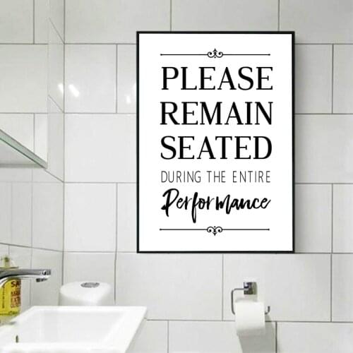 Funny Bathroom Sign Wall Art Canvas Painting Picture Please Remain Seated Funny Quotes Typography Poster Prints Bathroom Decor