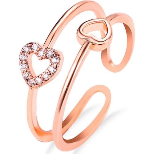 2020 New Fashion Crystal Hollow Heart Shaped Engagement Rings For Woman Adjustable Rings Simple rings jewerly Lovers gifts