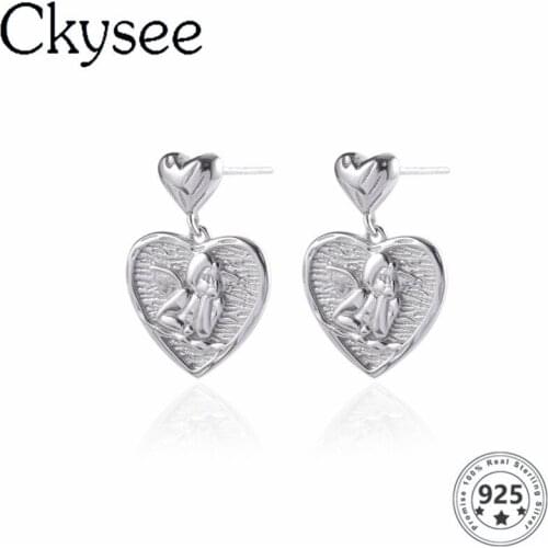 Ckysee Fahion 925 Sterling Silver Earrings Relief Love Drop Earrings For Women Fashion Earrings All-Match Fine Jewelry Charms
