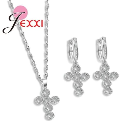 Women Crystal Set Jewelry Brand Design Fashion Silver Pendant Necklace Earrings Set For Brides Accessoies