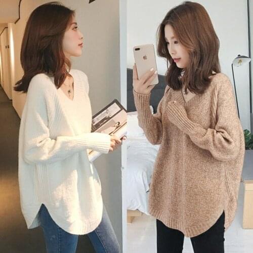 2021 Autumn Winter Women Casual Solid Sweater Lady Slim V Neck Long Sleeve Pullover Female Loose Thick Warm Knitted Jumper S174