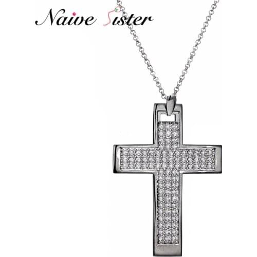 Long Dazzling Cross Pendant Necklace 87 pcs AAA Cubic Zirconia Sweater Necklaces For Women Lady Girl Love Charms Black Jewelry