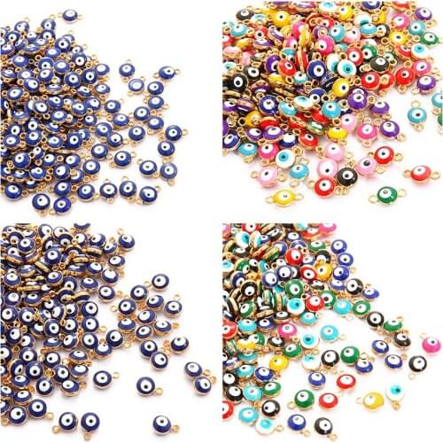 10pcs 6mm 8mm Mix Color Evil Eye Earrings Alloy Connectors Beads Charms Handmade Bracelet Beads for Jewelry DIY Accessories M4