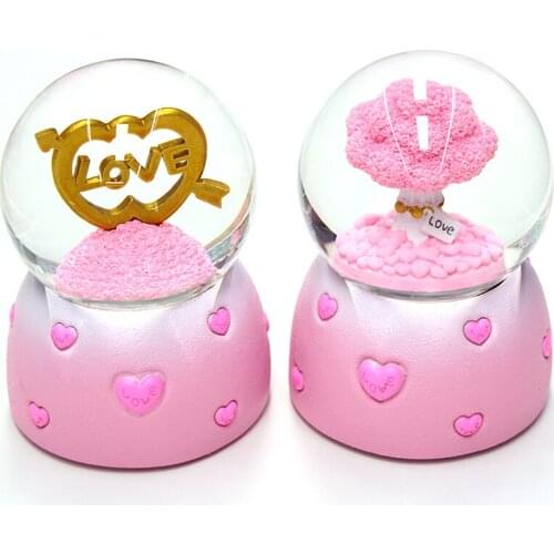 100#Night Light Music Box Crystal Ball Craft Home Desktop Decor Snow Globe Glass Gift Winter Lovers Snowball with Snowflake