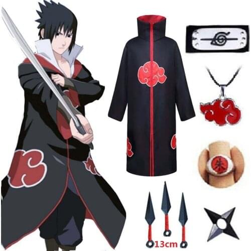 2021 Anime Akatsuki Halloween Cosplay Costumes Headband Ring Kunai Cloak Cape Itachi Robe for Kids Aldult Women Men Boys Girls