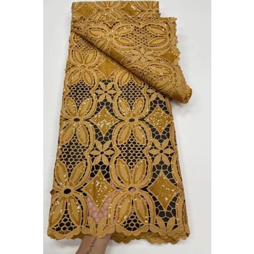 2021 High Quality Nigerian Lace Fabric Brown Sequins Cord African Lace Fabric Milk Silk Lace Wedding Guipure Lace Fabric Sewing