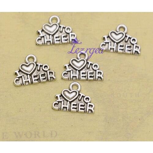 50pcs/lot--14x10mm, Antique silver plated I love to cheer charms Pendant ,DIY supplies