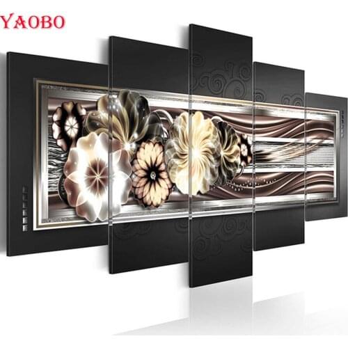 5D DIY Diamond painting Abstract flower diamond embroidery beads 5 Pieces cross stitch mosaic pattern Rhinestone Home Decor