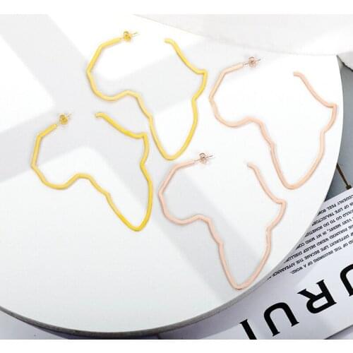 African Map Stud Earrings Stainless Steel Gold Big Larger Drop Earrings For Women Hyperbole Traditional Ethnic Jewelry BFF Gifts