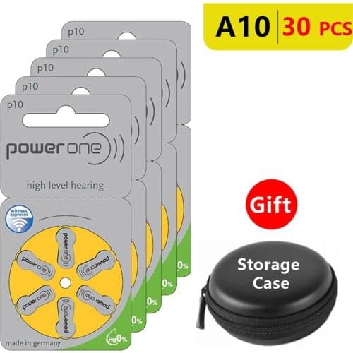 Hearing Aid Batteries Size 10 za Power one,Pack of 30,Yellow Tab PR70 1.4V Type A10 Zinc Air Amplifier Battery p10 with Case