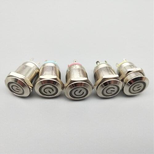 1pc Car Compurter 12mm 3V 5V 12V 220V High Head Angel Eye LED Power Latching Push Button Switch Self-locking Metal Switch NO