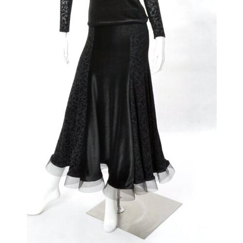 Modern dance velvet flocked fabric on right and left side stiff netting skirt S15057