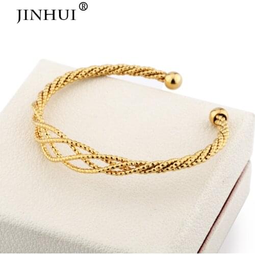 Jin Hui 1pieces of Gold Copper Bracelets for Women Dubai Bride Wedding Jewelry Bracelet,Men Ramadan Middle East African gifts