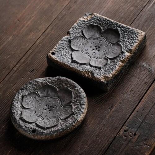 Zen handmade tea table retro coarse pottery firewood gilt kungfu tea set water dry bubble dish pot holder