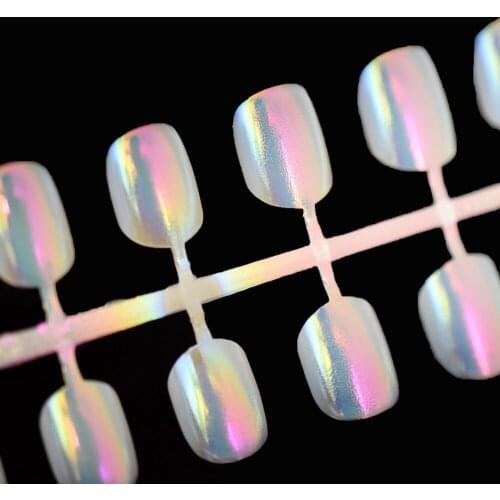 Hologram Chameleon False Fake Nails Tip White Pink Gold Colorful Effect Salon Decorated Abalone Round Head Nail Tips