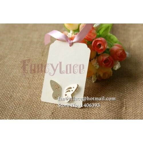 50pcs Name card pearl paper wish card decoration place cards Wedding butterfly Kraft Paper Hang Tag For Gifts Crafts Price Tags