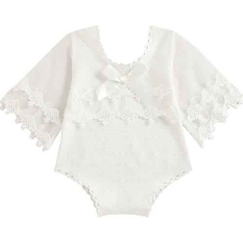 0-24 Months Baby Fashion Girls Summer Cotton Rompers Lace Sheer Stitching Long Sleeves Jumpsuit With Crotch Buttons For Toddlers