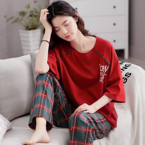 Young Girl Sleepwear Sets Leisure Clothes Spring Thin Short Sleeved Women Pajamas Fashion Printing Pyjamas Lovely home clothing