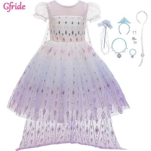Little Girls Elza Costume For Girls Sequins Snow Queen Dress Children Dress Up Halloween Dancing Party Clothing
